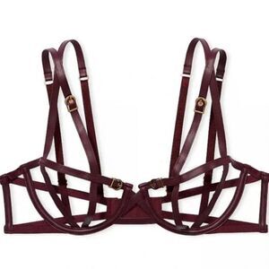 Victoria's Secret Very Sexy Leather Strappy Unlined Balconette Cage Demi Bra S